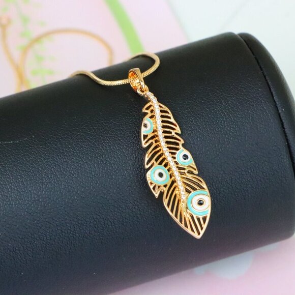 "Elegant Peacock Feather Evil Eye Pendant, XPPT1318 - Picture 5 of 12